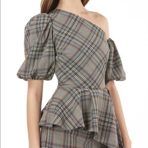 AMUR Maureen Plaid Asymmetrical Peplum Top